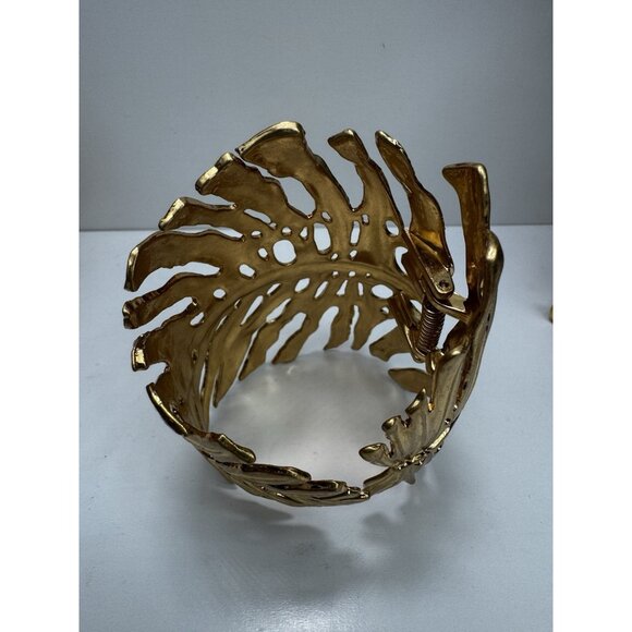 ZARA Gold Leaf Statement Cuff Bracelet Sculptural Openwork Wide Bangle Bold Maxi - Picture 7 of 11